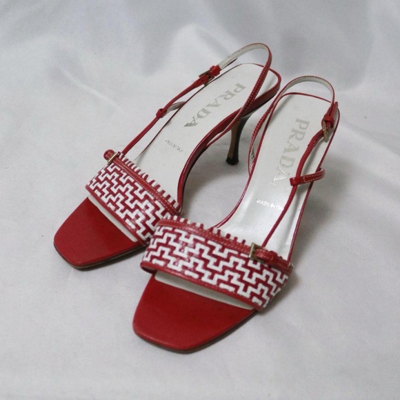 Prada Vero Cuoio Slingback Kitten Heeled Sandals - Picture 1 of 8